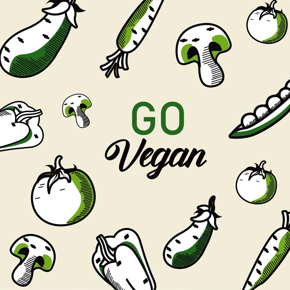 go vegan lettering poster with vegetables pattern vector