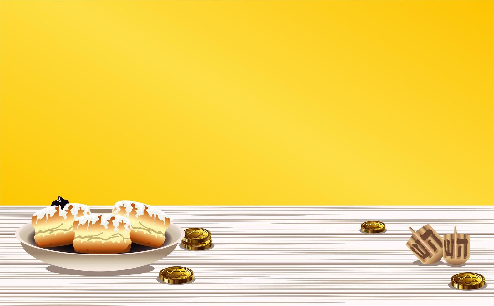 happy hanukkah celebration with sweet donuts and dreidels vector