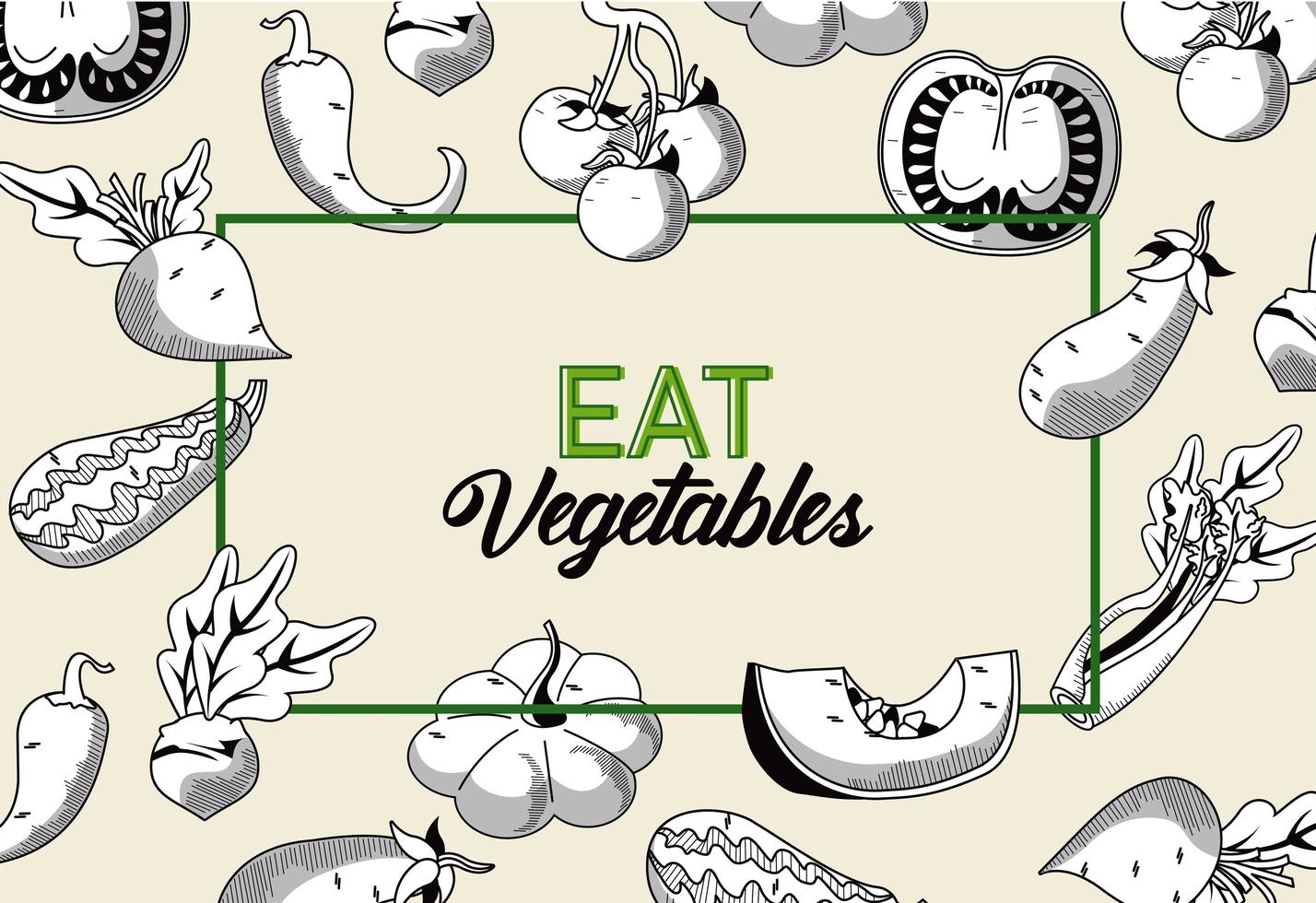 eat vegetables lettering poster with healthy food in square frame vector