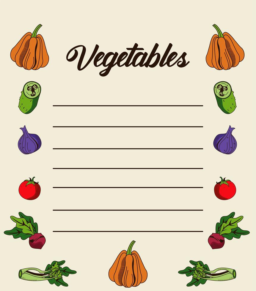 vegetables lettering in paper note with nutritive food vector