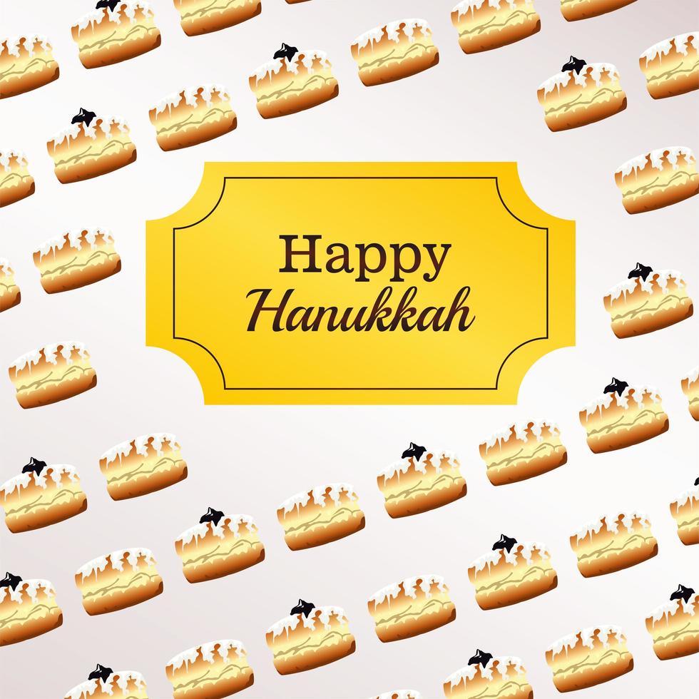 happy hanukkah celebration lettering with frame and donuts pattern vector