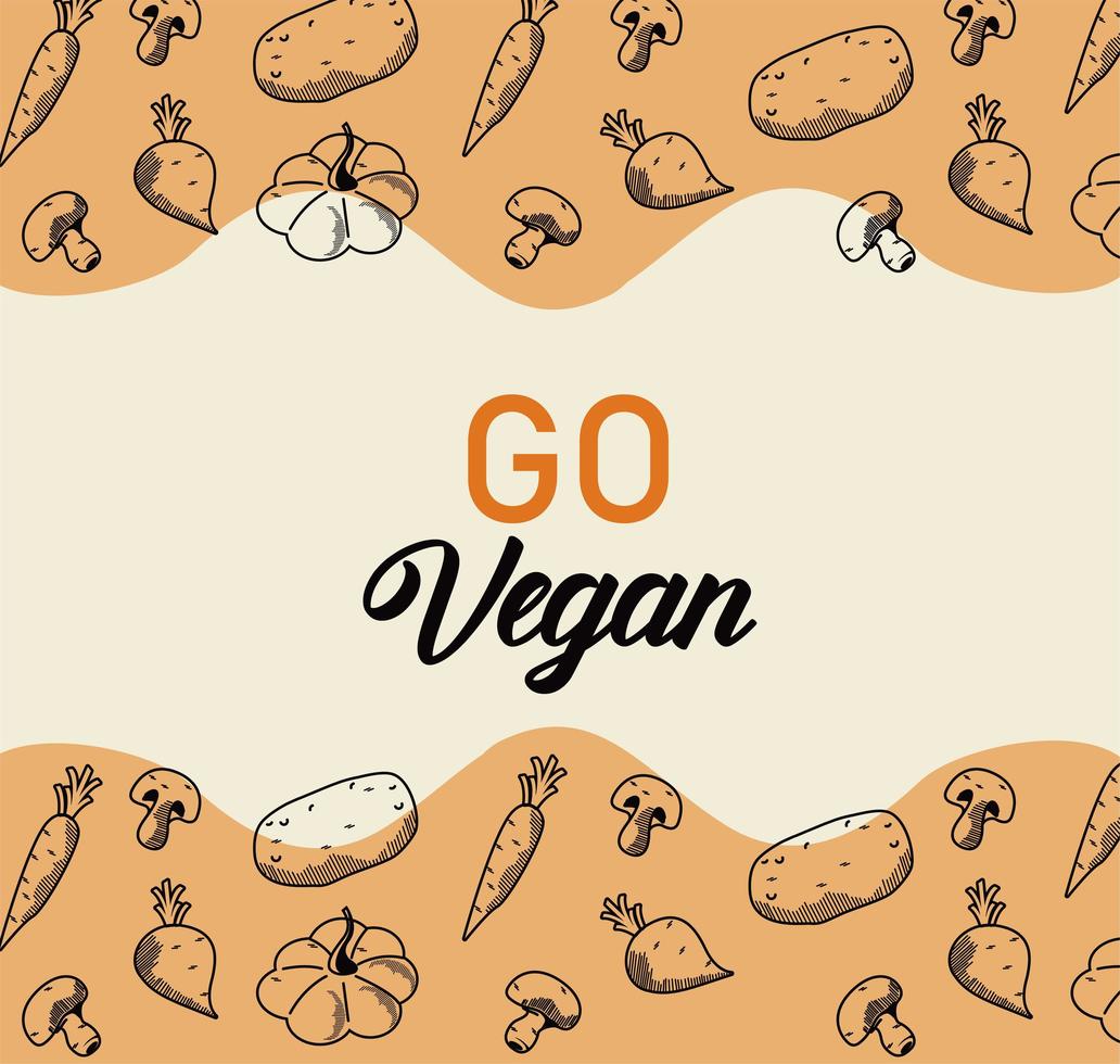 go vegan lettering poster with vegetables frame vector