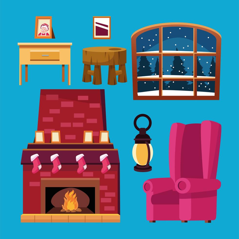 happy merry christmas bundle of house icons vector