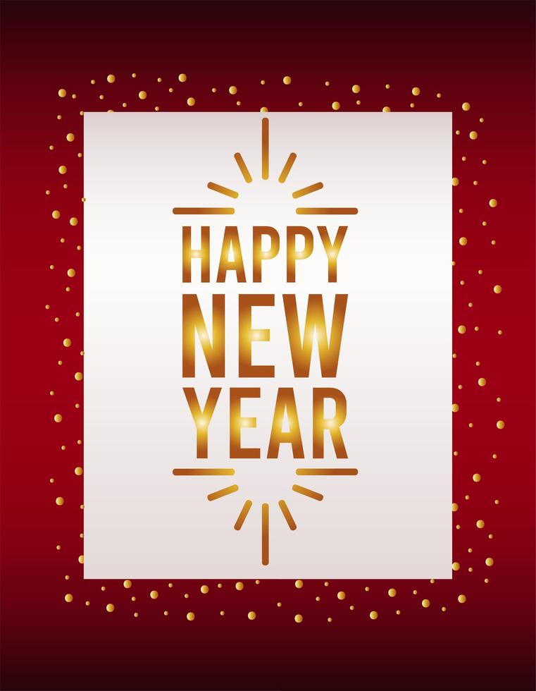 happy new year lettering card in red background vector