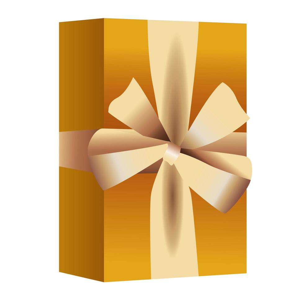 happy new year golden gift with bow celebration icon vector