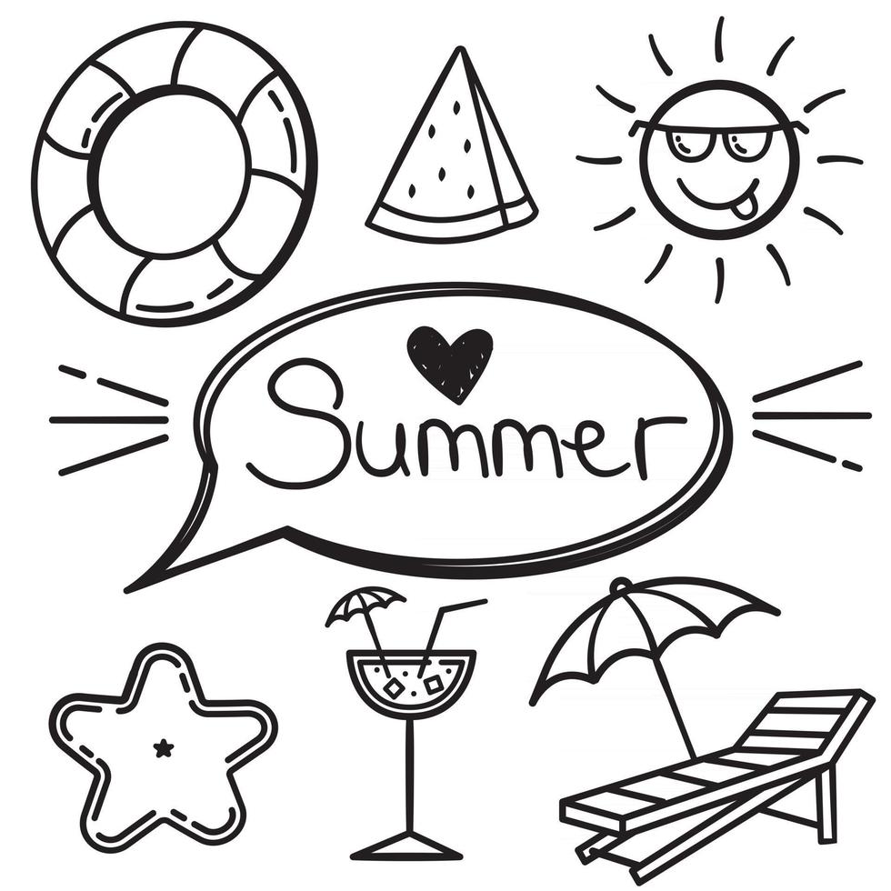 summer icon set of hand drawn doodle vector
