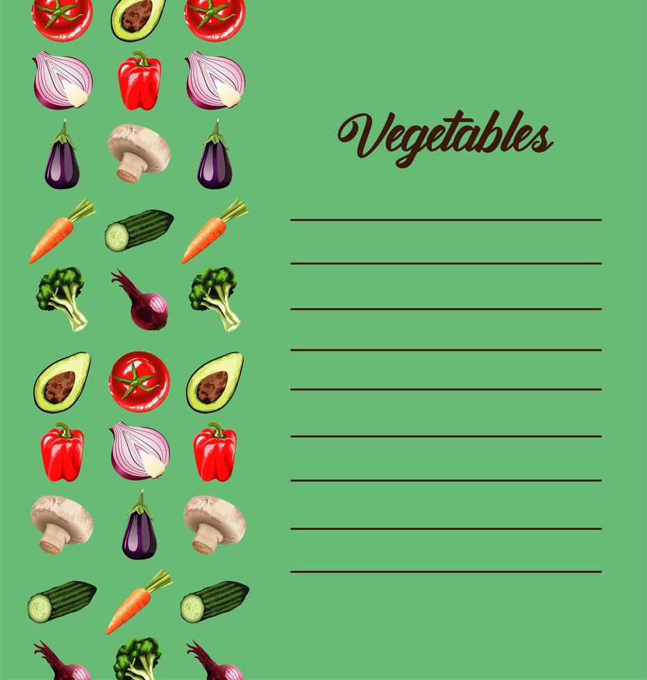 vegetables lettering in paper note with healthy food vector