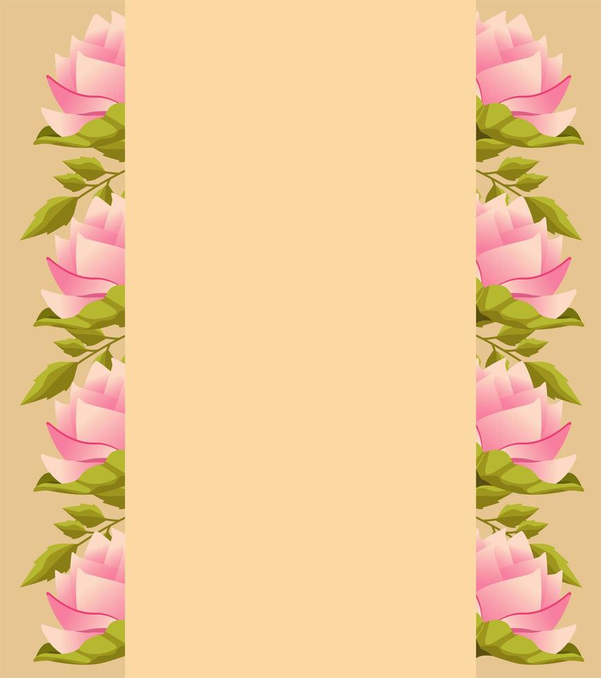 beautiful flowers garden poster with roses pink frame vector