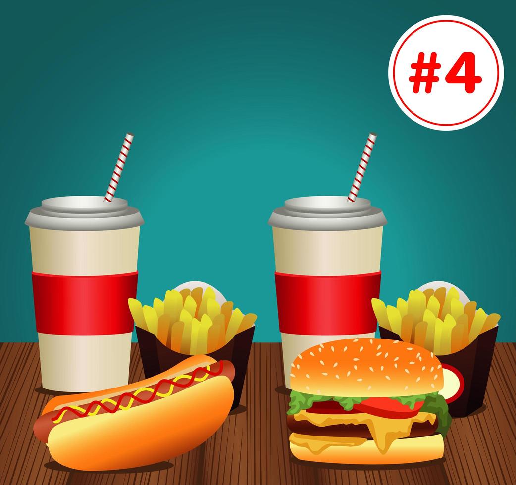 fast food menu template with combo meal number four vector