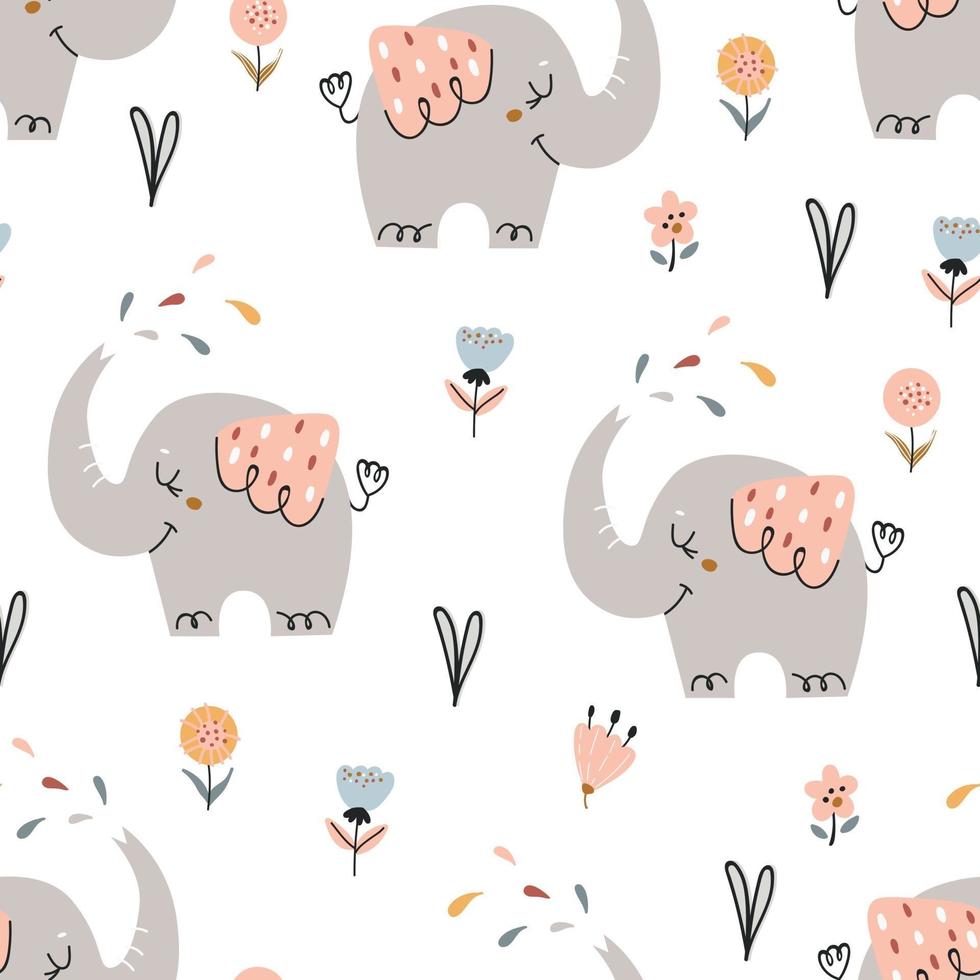 Baby seamless pattern with cute elephants vector