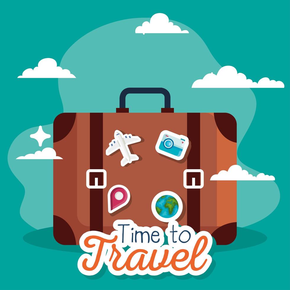 time to travel bag with clouds vector design