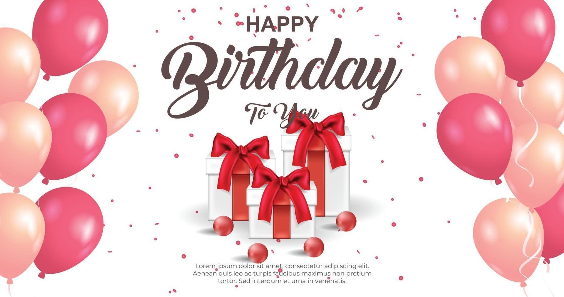 happy birthday greeting with balloon gift box and glitter vector