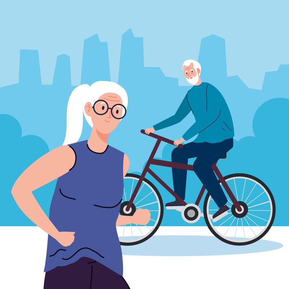 senior couple doing different activities and hobbies vector