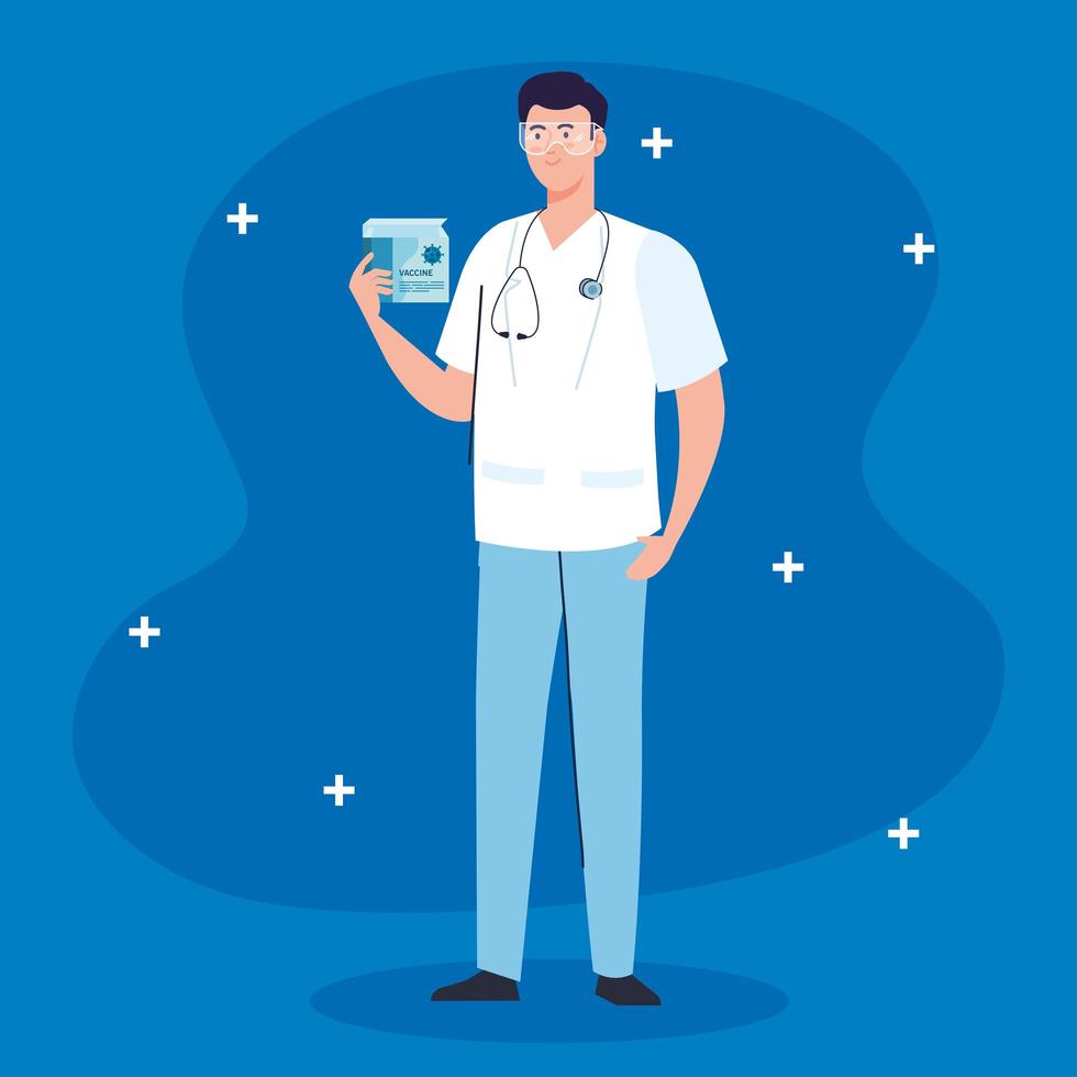 medical vaccine research doctor male with box vaccine development coronavirus covid 19 vaccine vector