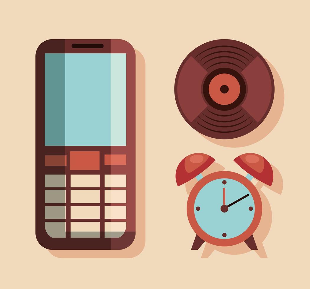 bundle of three retro devices set icons vector