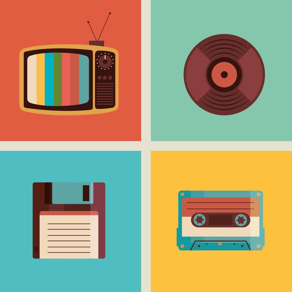 bundle of four retro devices set icons vector