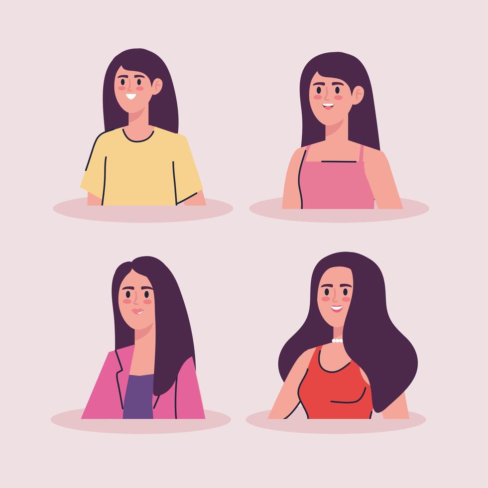 grupo de mujeres en diferentes edades personajes avatares vector