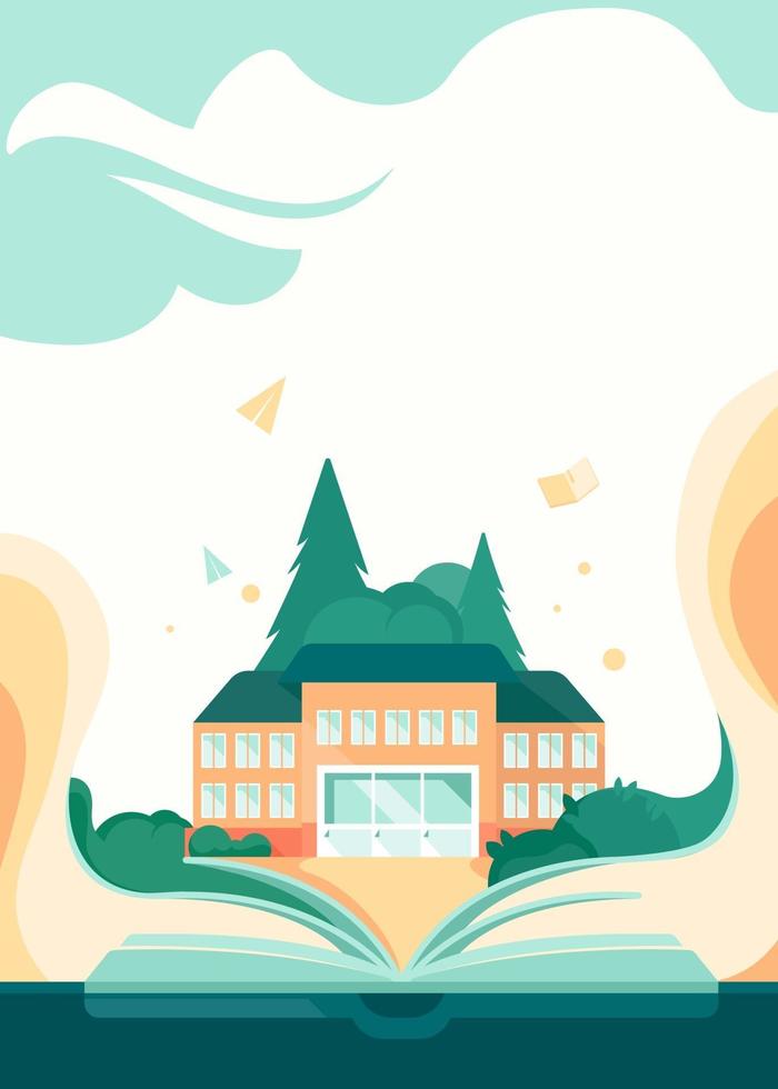 Poster template with book and school building vector