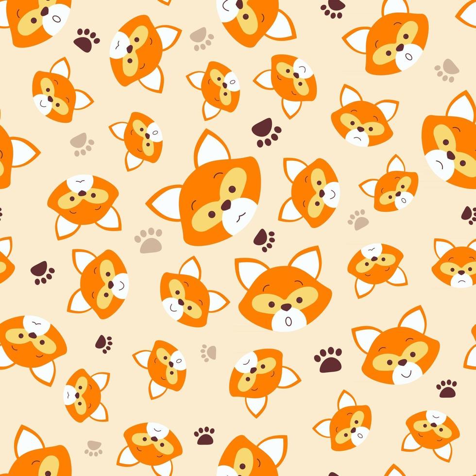 Seamless Pattern with cute Fox Faces and Traces vector
