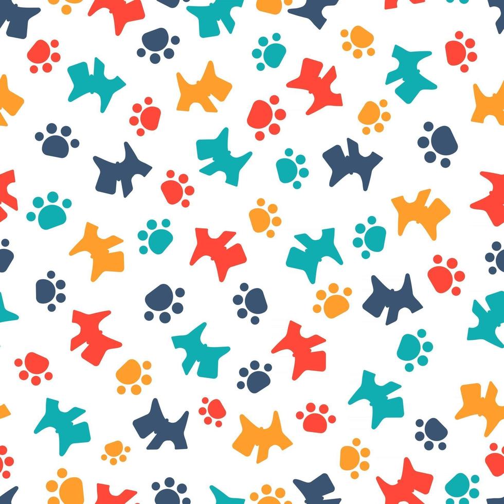 Seamless Pattern With Colored Dogs and Paws vector