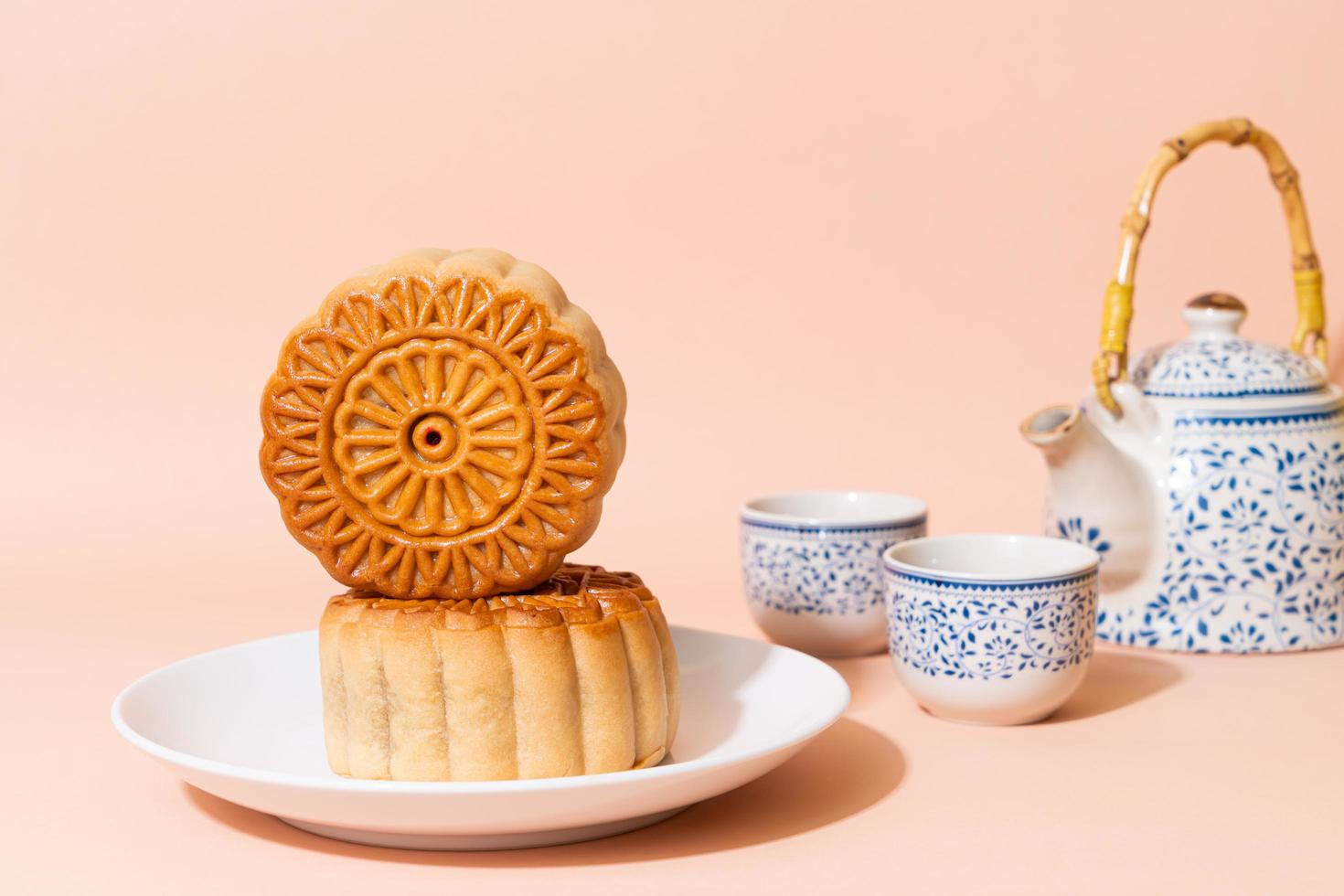 Chinese moon cake on plate photo