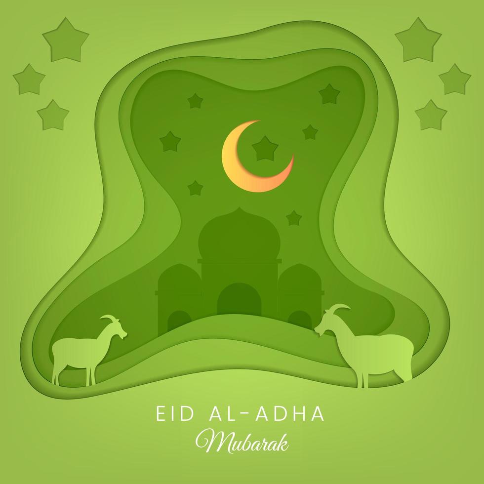 estilo de papel eid al adha mubarak vector