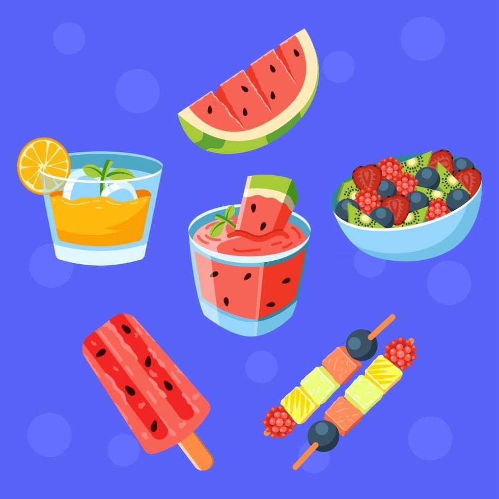 bebida de fruta fresca y comida vector