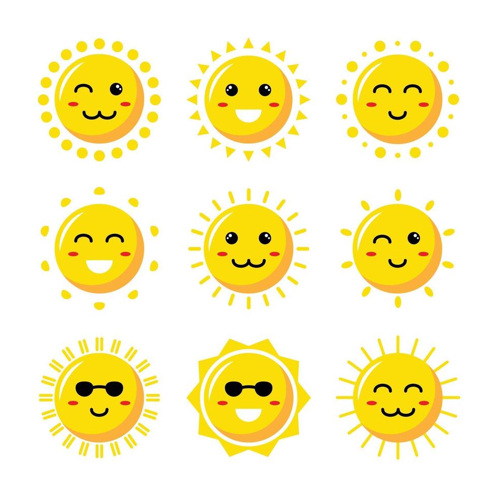 Cartoon Sun Element Icon Set vector