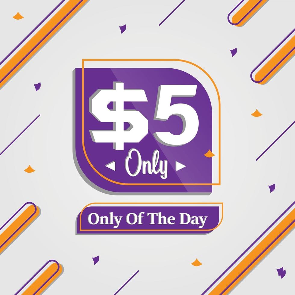 Dollar 5 five only deal of the day promotion advertising banner vector