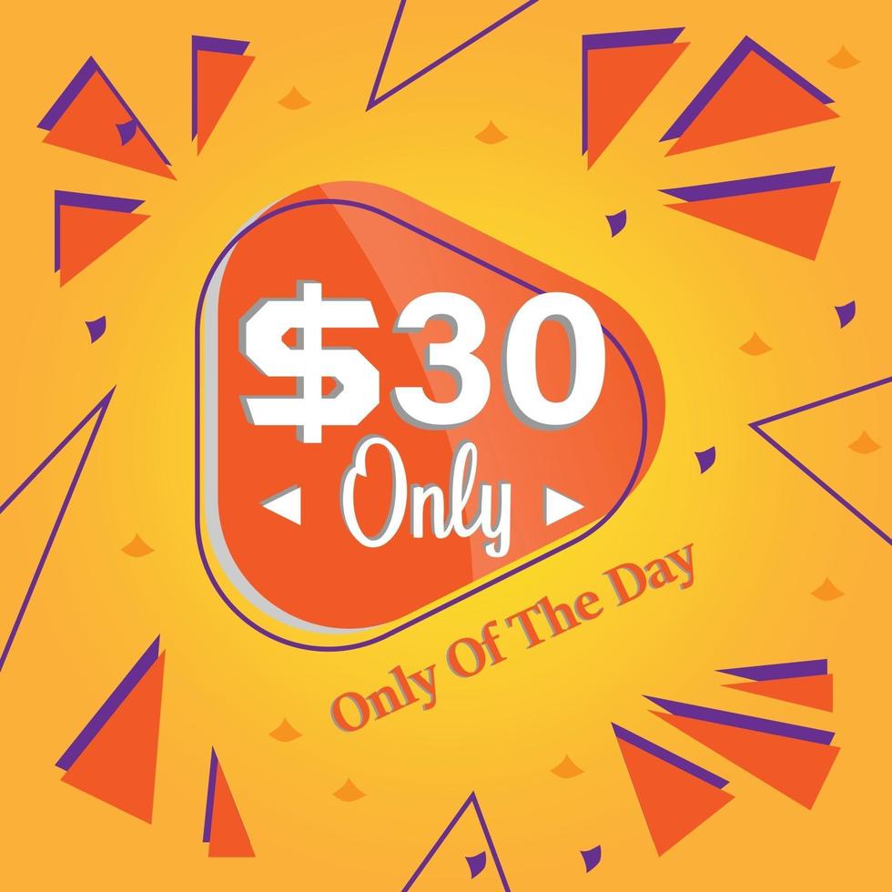 thirty Dollars only deal of the day promotion banner or poster vector