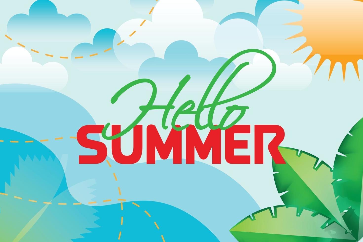 hello summer with clouds background vector