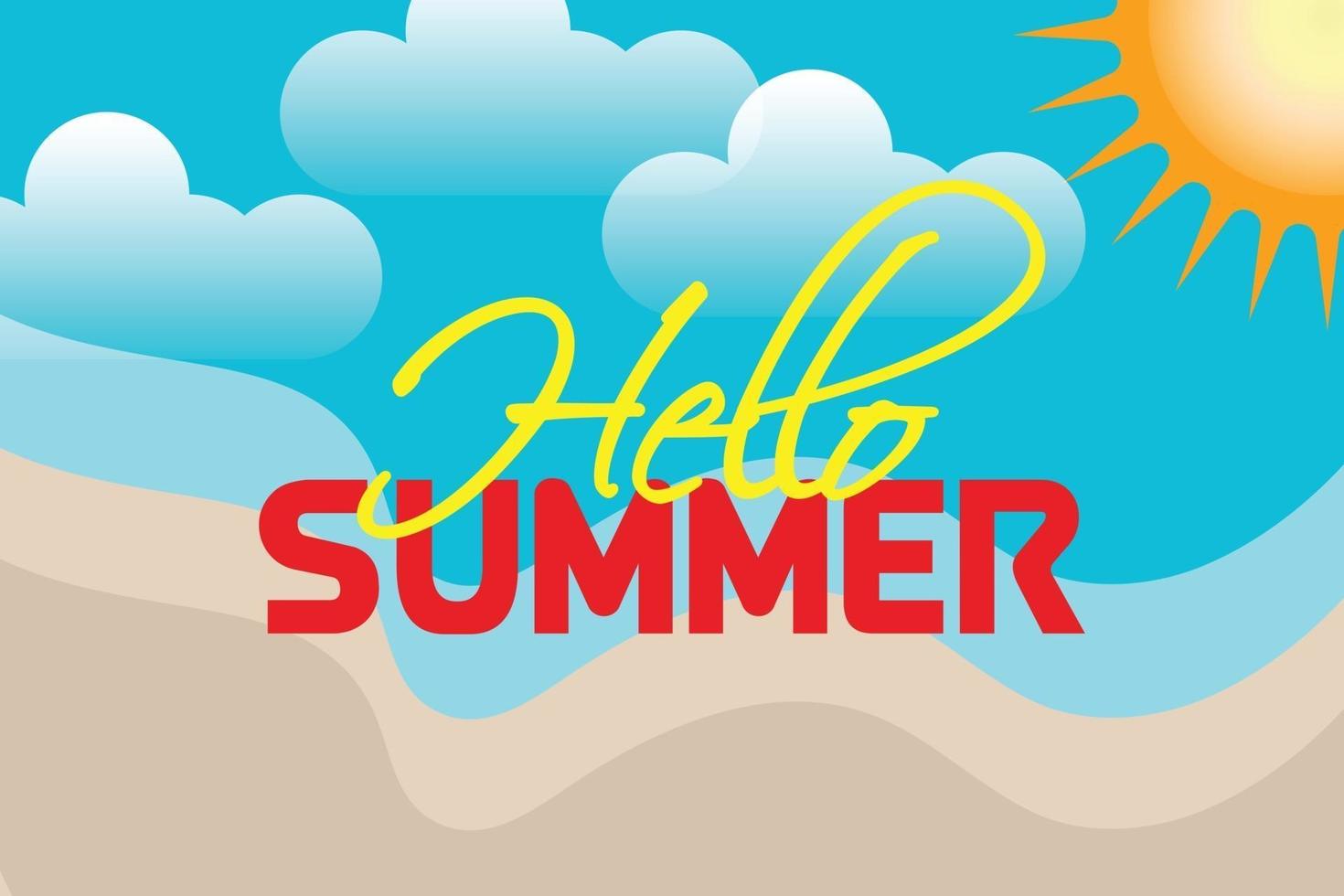 hello summer beach and sun background vector