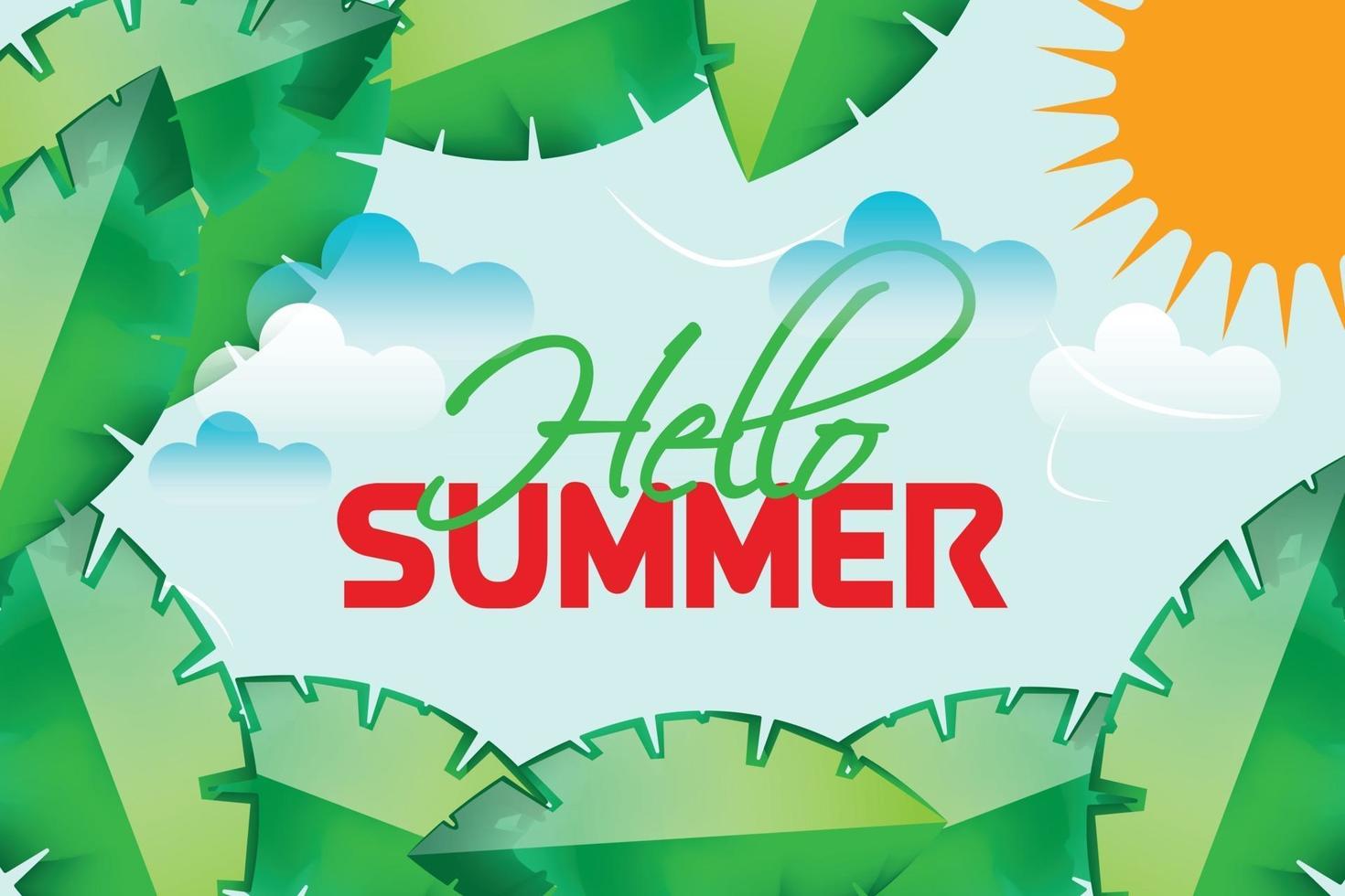 hello summer leafs nature background vector