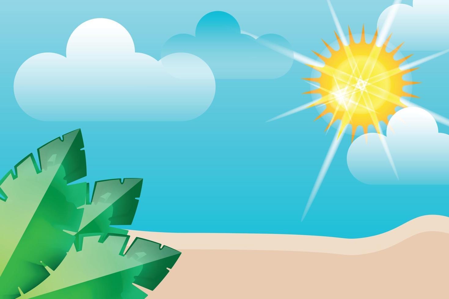 hojas de playa de verano con fondo de sol vector