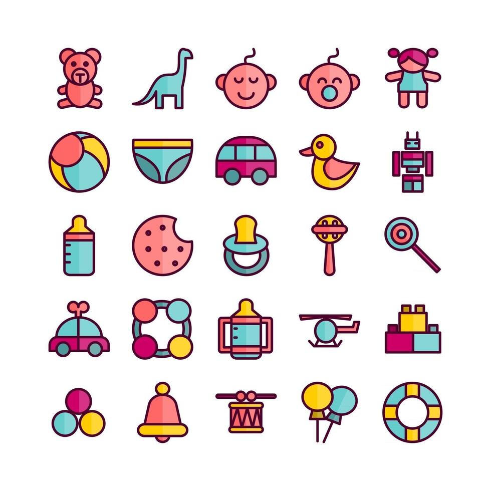 Baby Toys icon set vector flat line for website mobile app presentation social media Suitable for user interface and user experience