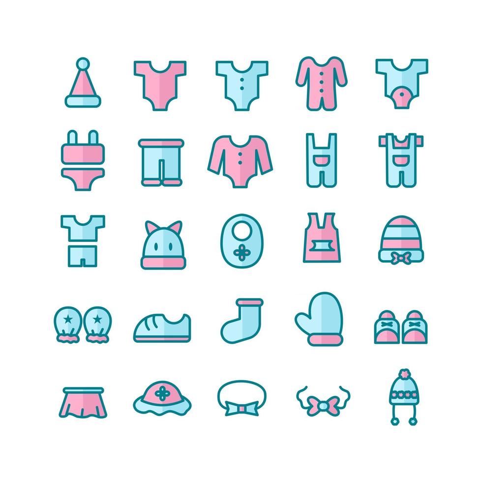 Baby Clothes icon set vector flat line for website mobile app presentation social media Suitable for user interface and user experience