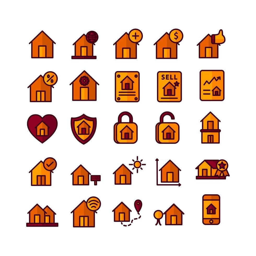 Real Estate icon set vector flat line for website mobile app presentation social media Suitable for user interface and user experience