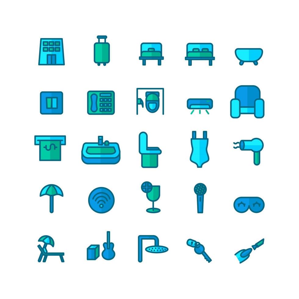 conjunto de iconos de hotel línea plana vectorial para la presentación de la aplicación móvil del sitio web redes sociales adecuadas para la interfaz de usuario y la experiencia del usuario vector