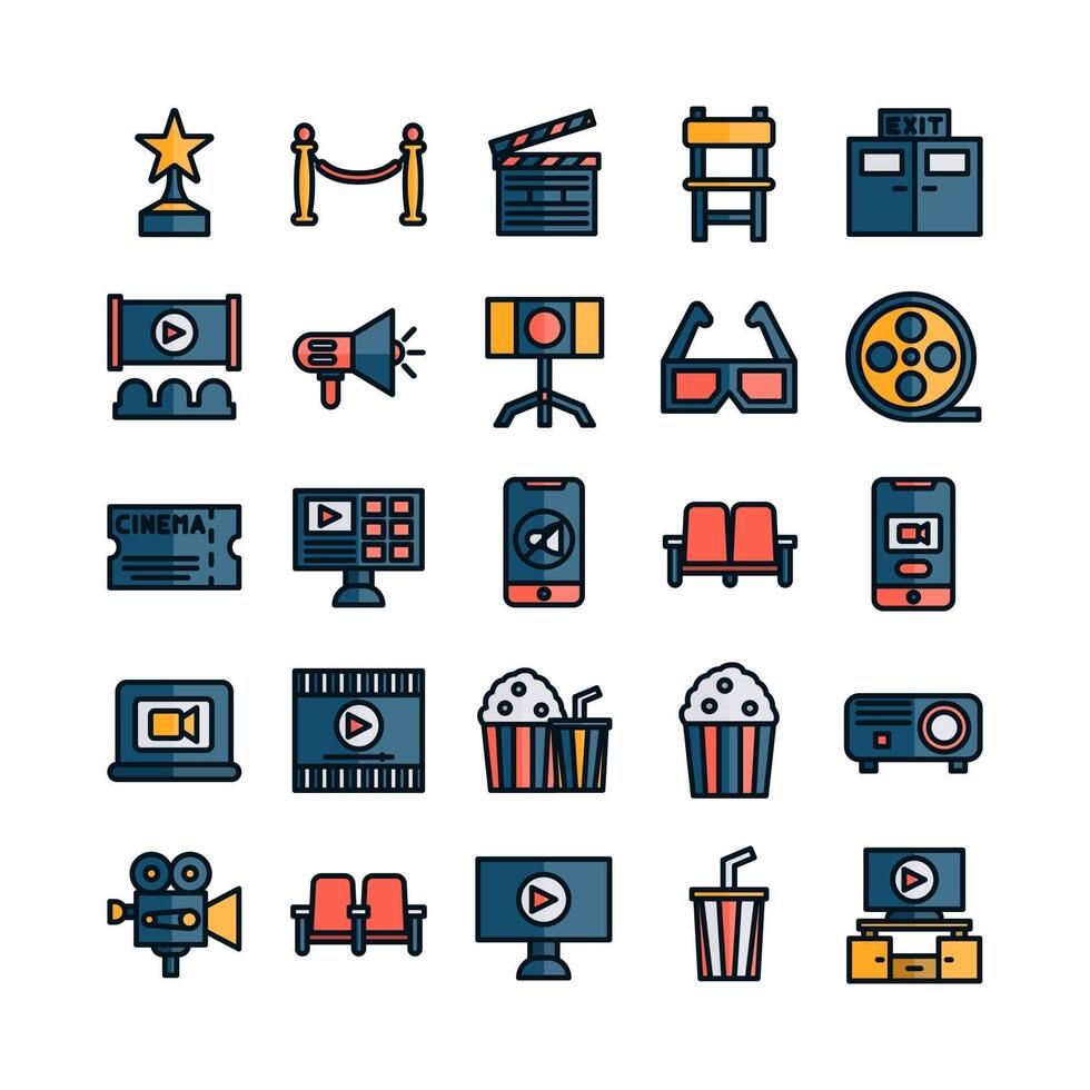 Cinema icon set vector flat line for website mobile app presentation social media Suitable for user interface and user experience