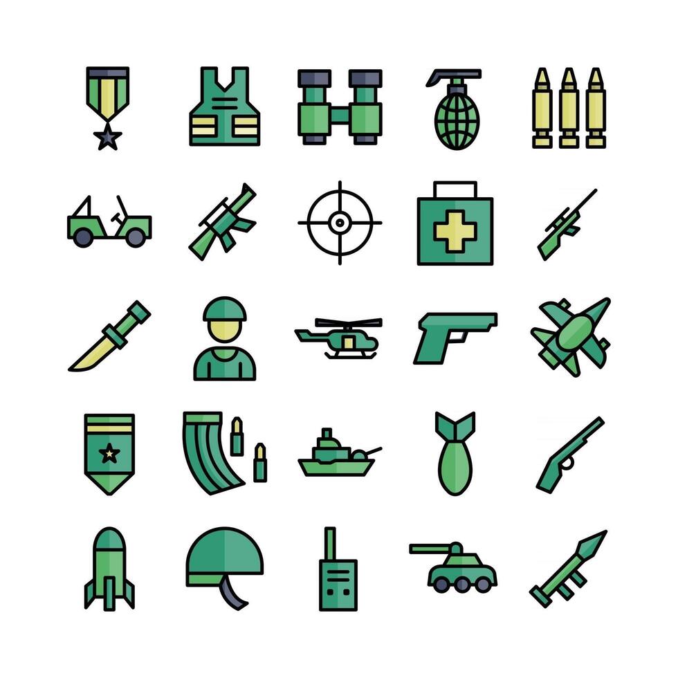 Military icon set vector flat line for website mobile app presentation social media Suitable for user interface and user experience