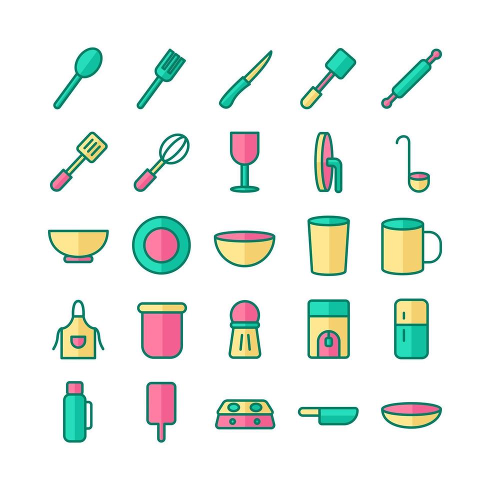 Kitchen icon set vector flat line for website mobile app presentation social media Suitable for user interface and user experience