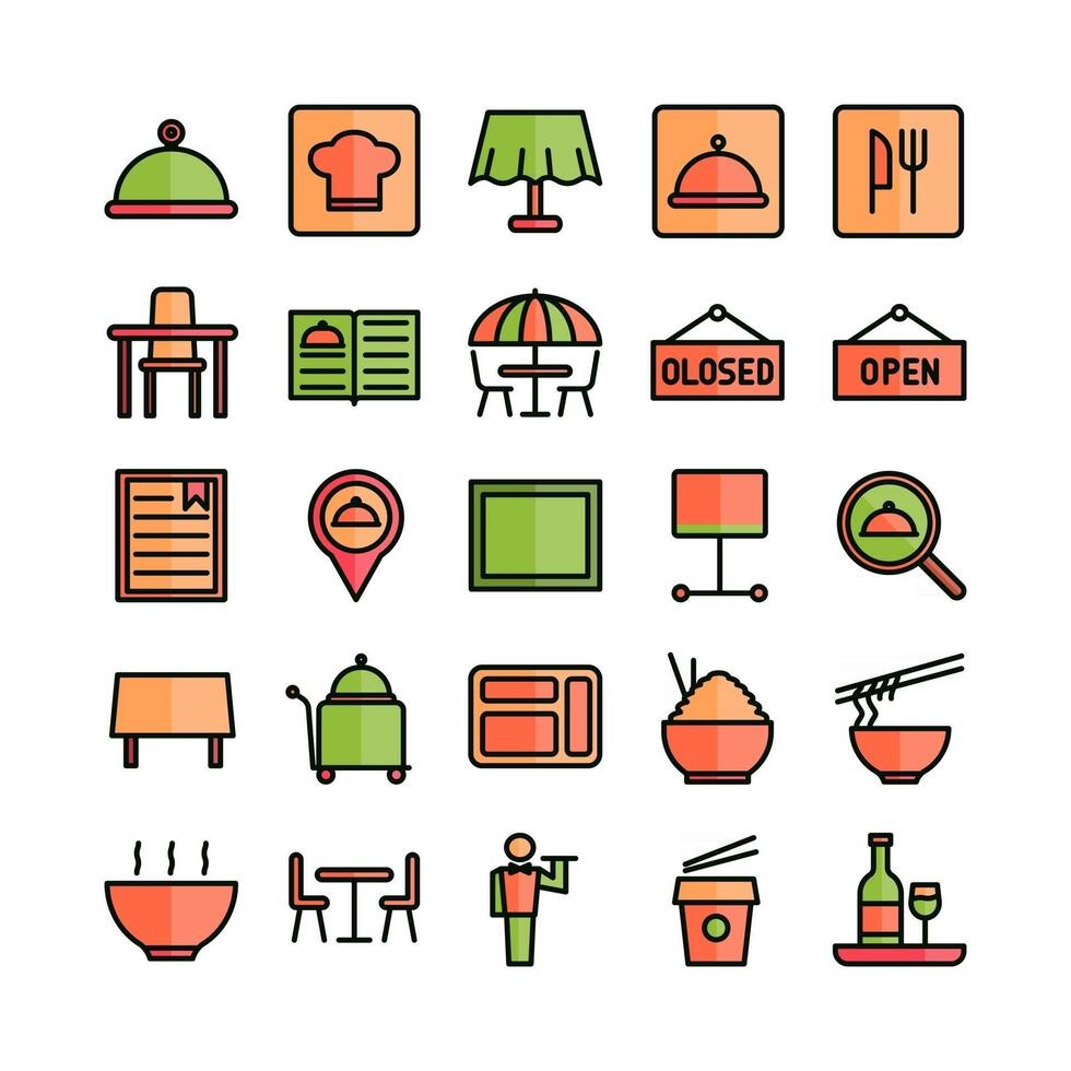 Restaurant icon set vector flat line for website mobile app presentation social media Suitable for user interface and user experience