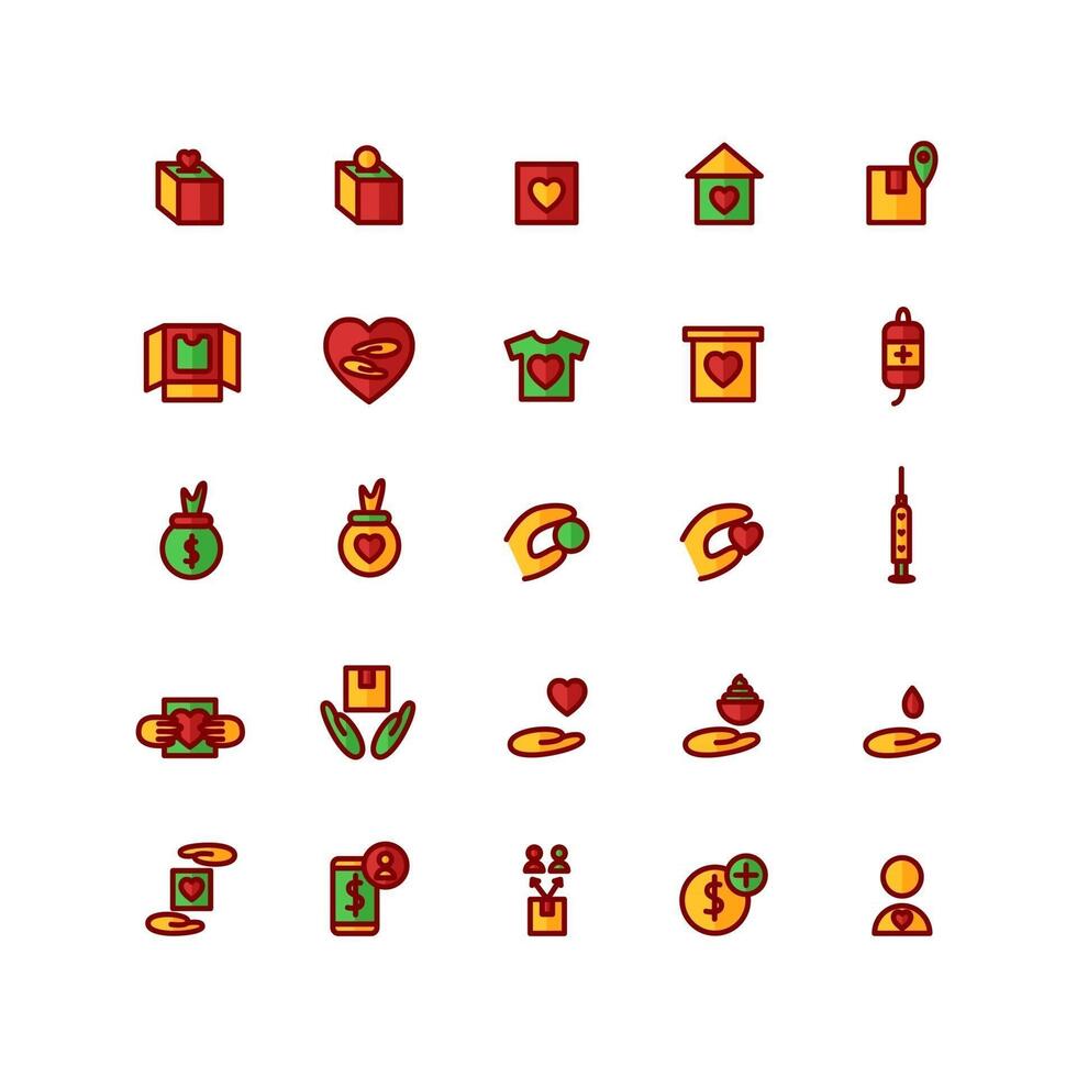 Charity icon set vector flat line for website mobile app presentation social media Suitable for user interface and user experience