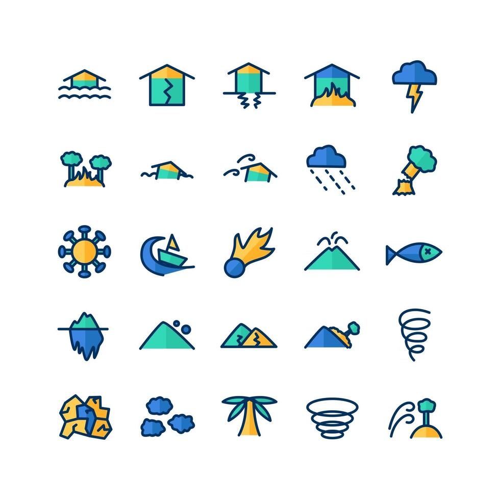 Disaster icon set vector flat line for website mobile app presentation social media Suitable for user interface and user experience