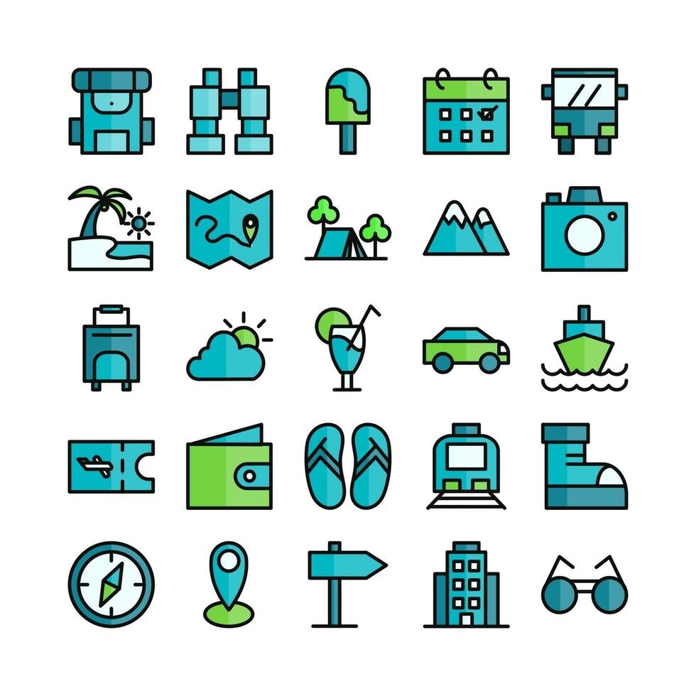 Travel icon set vector flat line for website mobile app presentation social media Suitable for user interface and user experience