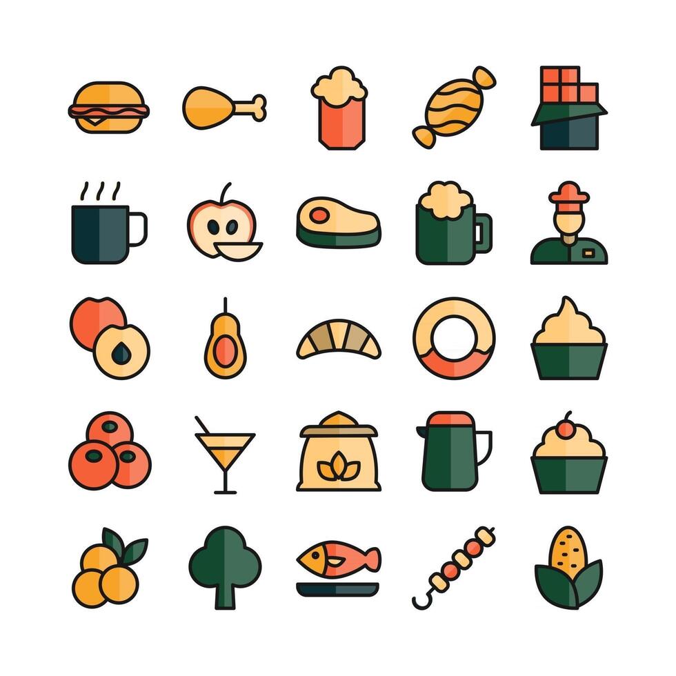 Food icon set vector flat line for website mobile app presentation social media Suitable for user interface and user experience