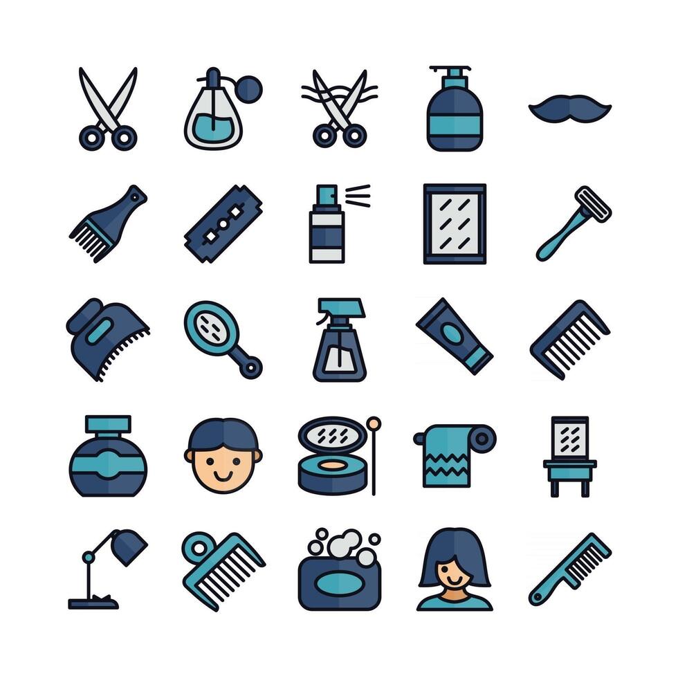 Barber icon set vector flat line for website mobile app presentation social media Suitable for user interface and user experience