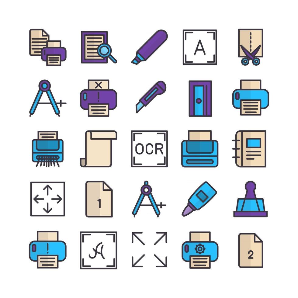 Printing icon set vector flat line for website mobile app presentation social media Suitable for user interface and user experience