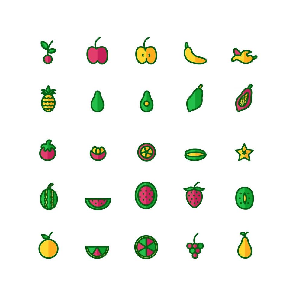 Fruit icon set vector flat line for website mobile app presentation social media Suitable for user interface and user experience