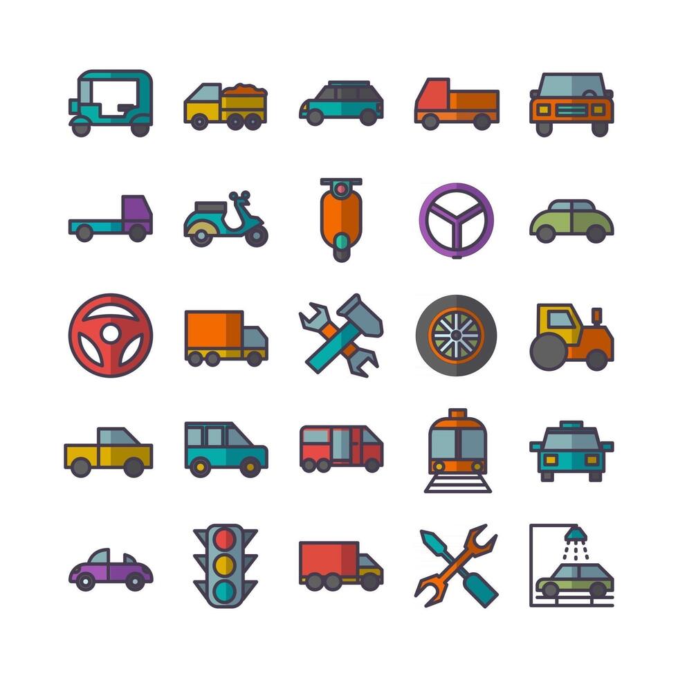 Automobile icon set vector flat line for website mobile app presentation social media Suitable for user interface and user experience